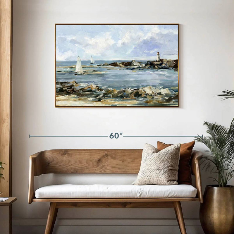 Côte rocheuse I, Cadre flottant doré, 43 po x 29 po