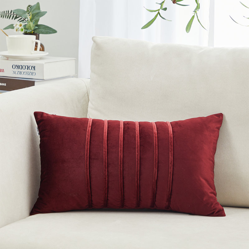 Velvet Center Lines Striped Velvet Throw Pillow, Burgundy