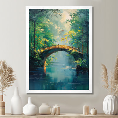 Green Beige Summer Waterway River Bridge - Bridges Wall Decor