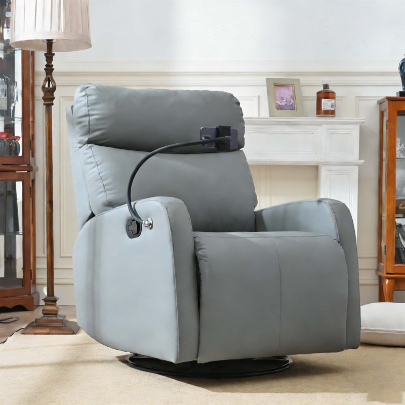 Swivel Rocker Recliner Chair,360 Degree Nursery Rocking Chair,Glider Chair,Modern Small Rocking Swivel Recliner Chair for Bedroom,Living Room Chair Home Theater Seat,Phone Holder(Blue-gray)