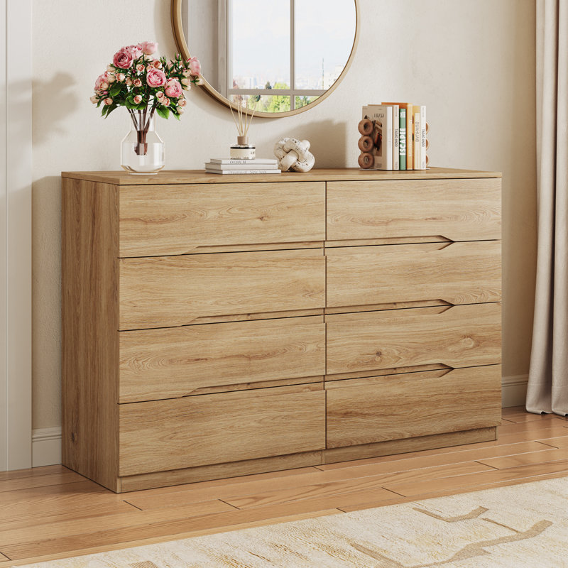 47.2" W Modern 8-Drawer Dresser with Ample Storage and Concealed Handle for Bedroom, Living Room, Natural Wood