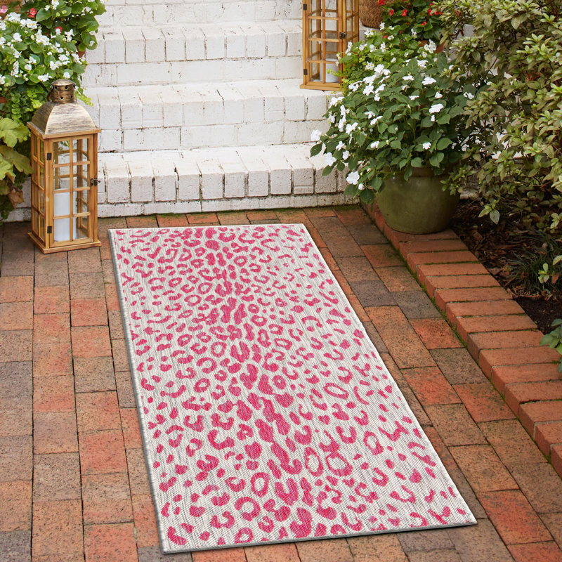 Tapis de safari d'extérieur rose et gris, Tapis de couloir 2 pi x 7 pi 10 po