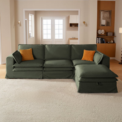 3 Seat L-shaped Pet-Friendly Fabric Oversized Enveloping Feel Double-decker Sofa With A Storage Ottoman