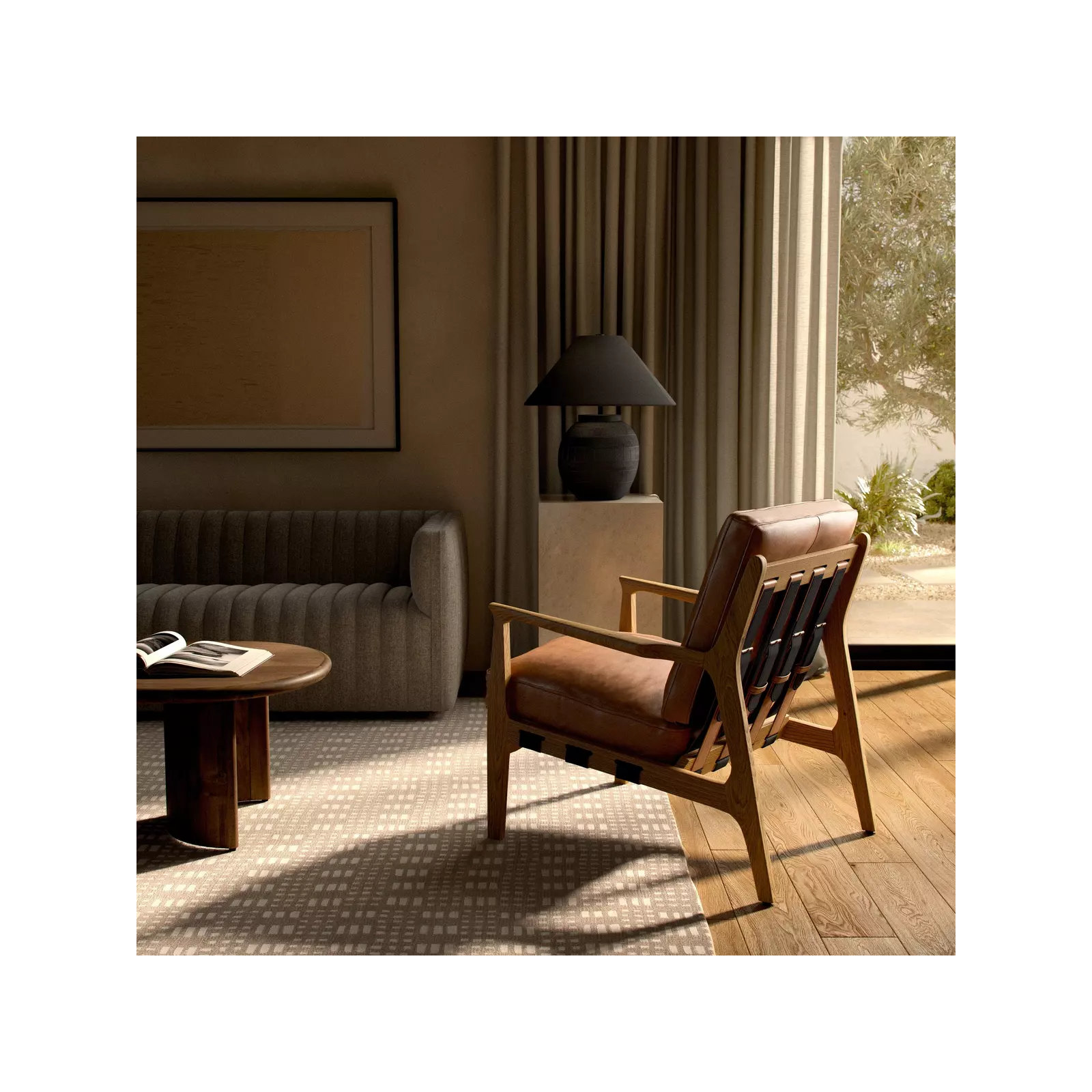 Vanderbilt Upholstered Armchair, Brown Genuine Leather, Brown