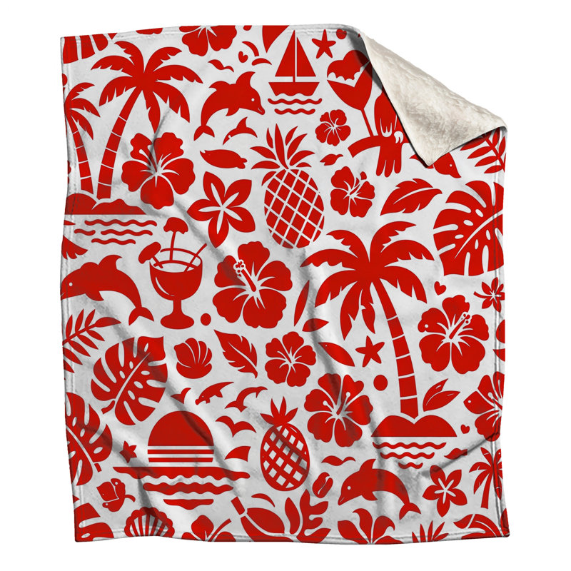 Tropical Beach Icons Blankets, 50in W x 60in H