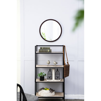 20" X Circle Wall Mirror With Walnut Wooden Frame For Entryway Area Concept In Walnut Finish Dining