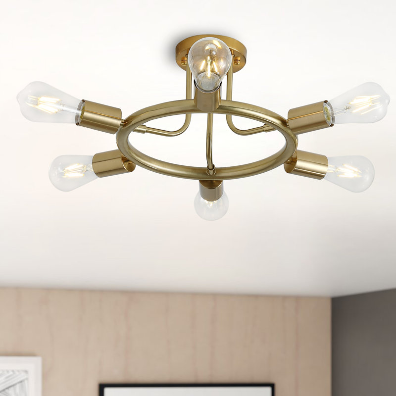 Plafonnier semi-encastré 6 lumières Sputnik Modern Century, Or