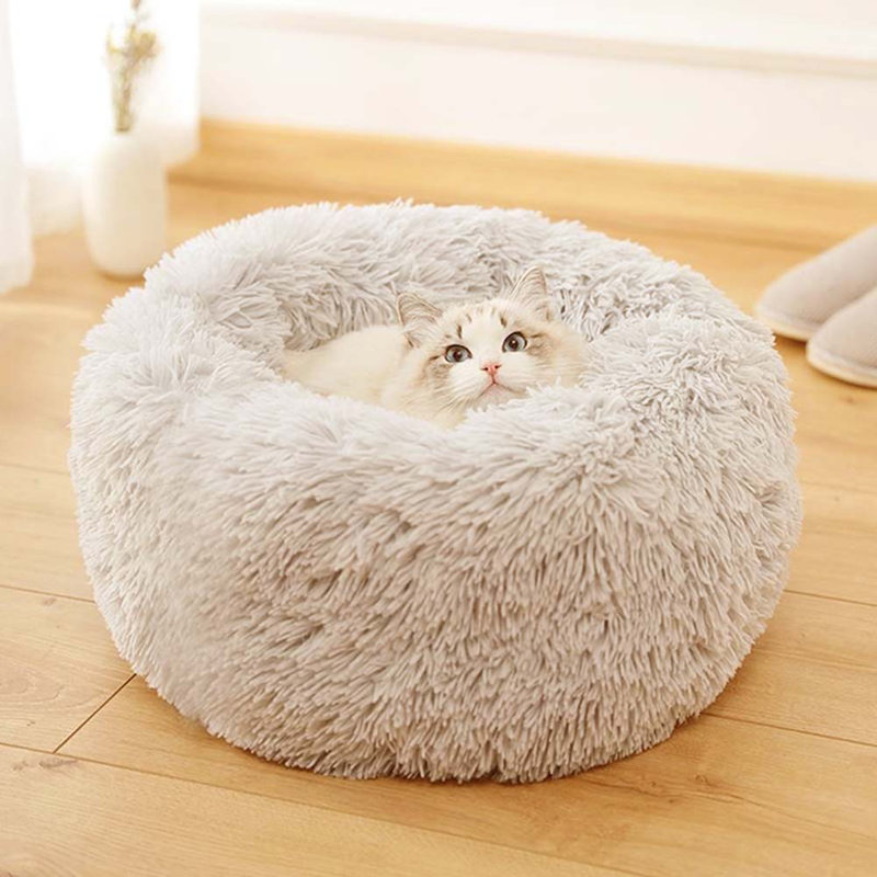 Almaguer Calming Round Donut Plush Dog Cuddler Bed, Small (50cm W x 50cm D), White