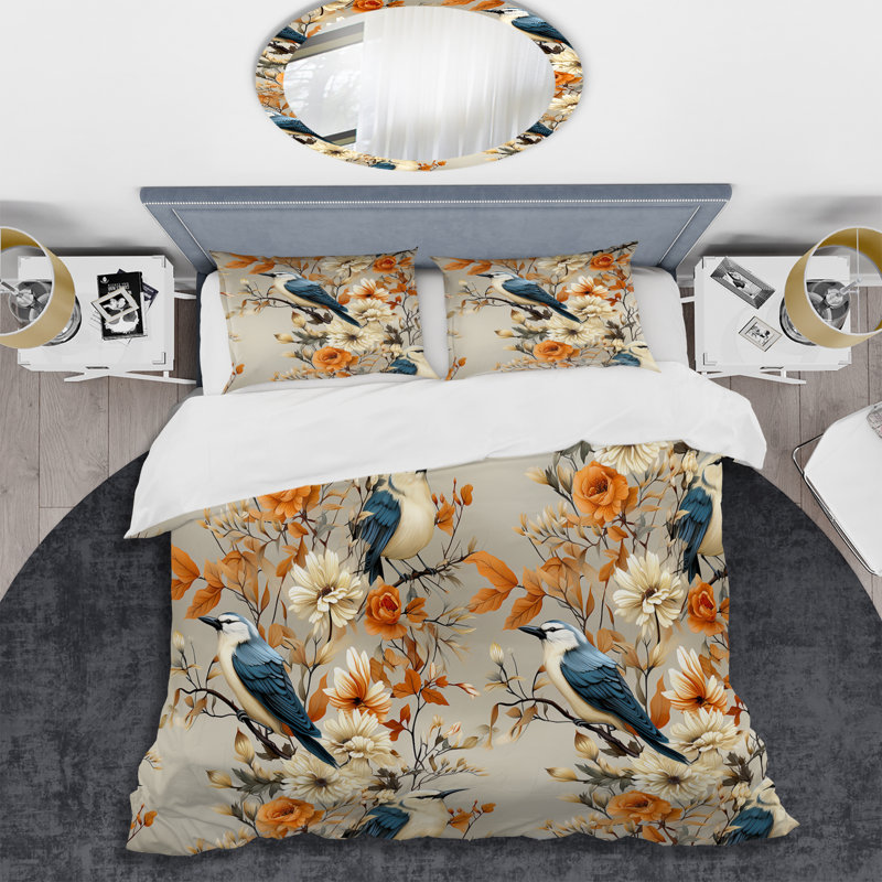 Ensemble de housse de couette Vintage Floral Boho Avians, Housse de couette pour grand lit et 2 taies décor