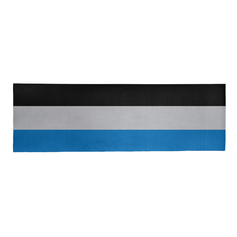 Tapis bleu/argent/noir rayé, Tapis de couloir 2 pi 6 po x 8 pi