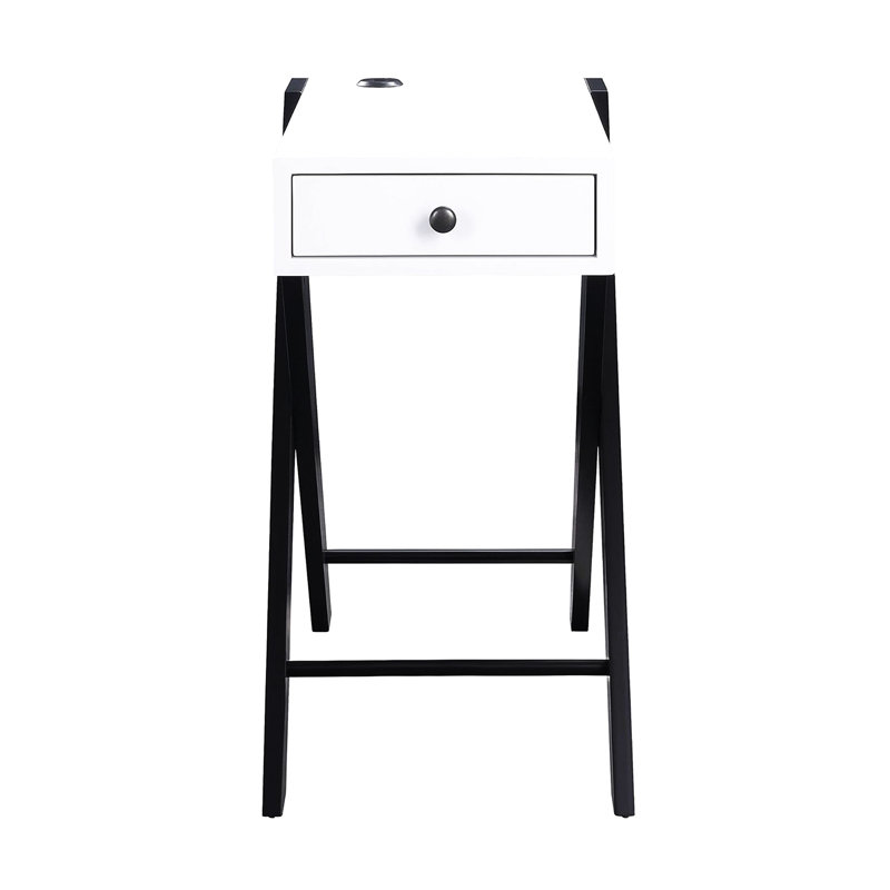 Table basse rectangulaire avec quai, blanc et noir, Kd, rangement à 1 tiroir, pieds, plateau, 22 po de largeur, 13 po de profondeur, 24 côtés hauts, couleur noire, tiroir, pieds, matériau, largeur, profondeur, hauteur