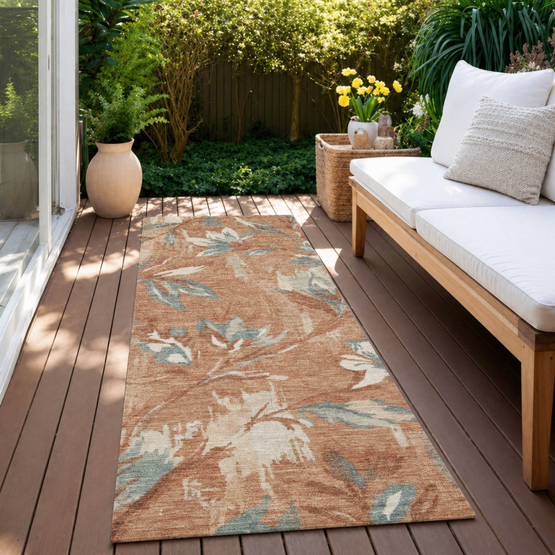 Tapis floral intérieur / extérieur lavable à la machine Chantille ACN2951, Terracotta, 2'3" x 7'6" Runner