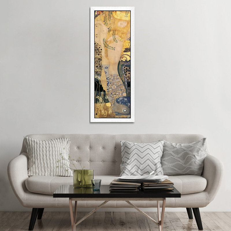 Water Serpents I, 1904-07 by Gustav Klimt - Panoramic Painting on Canvas, 121.92 cm H x 40.64 cm W, White Framed