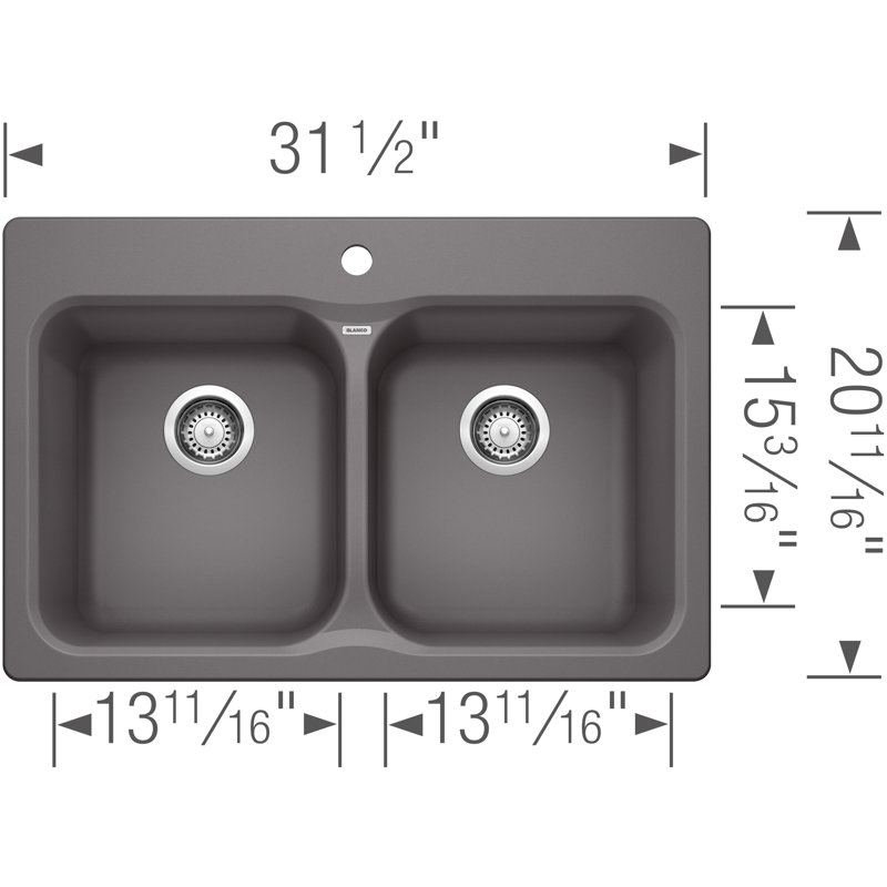 Évier de cuisine à double cuve 31,5 po 50/50 Vision SILGRANIT, Cendre