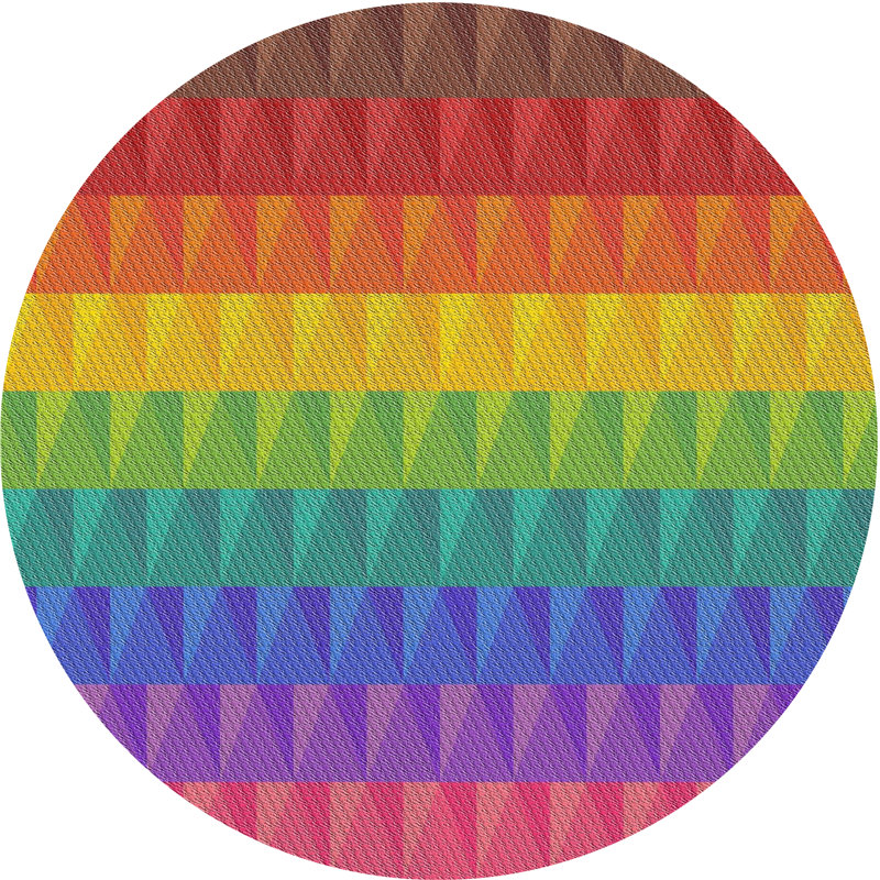 Tapis vert/jaune/orange à motifs, Rond 7 pi