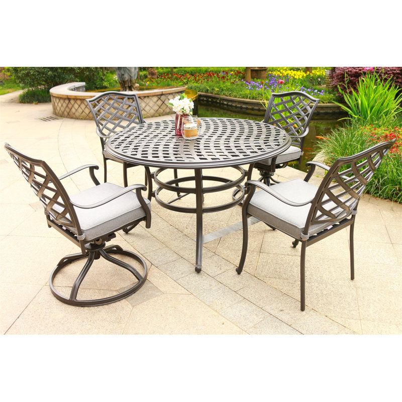 Ensemble de salle à manger rond en aluminium 49 po pour 4 personnes avec coussins Sunbrella