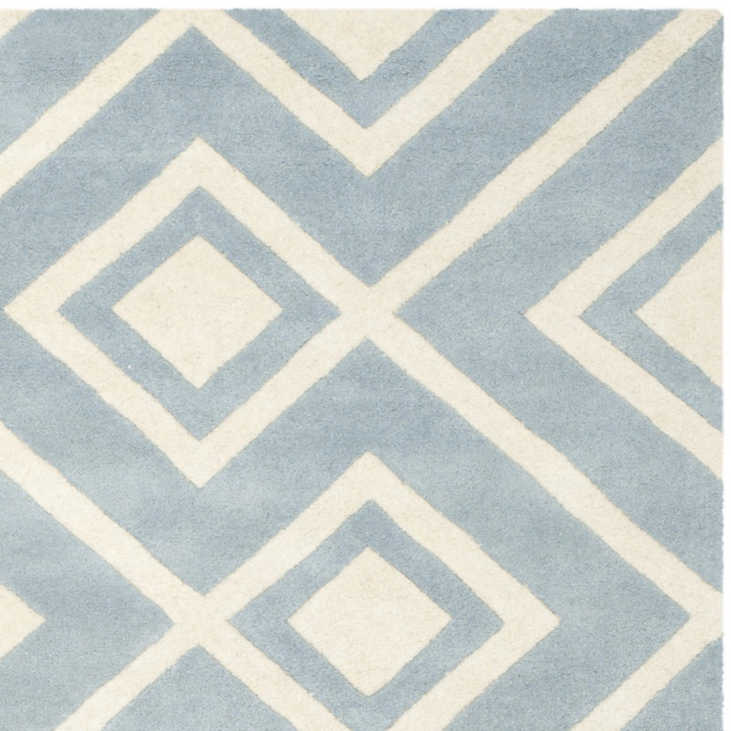 Blue and Ivory Geometric Hand-Tufted Wool Rug, 8' x 10'
