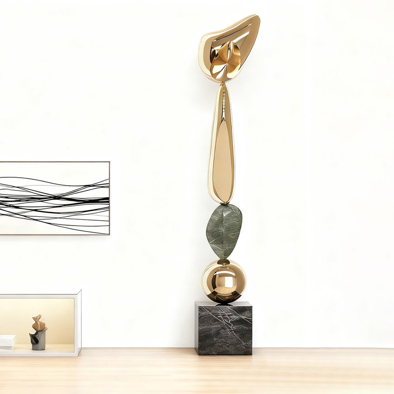 Objet de décoration moderne en verre et acier, Gold