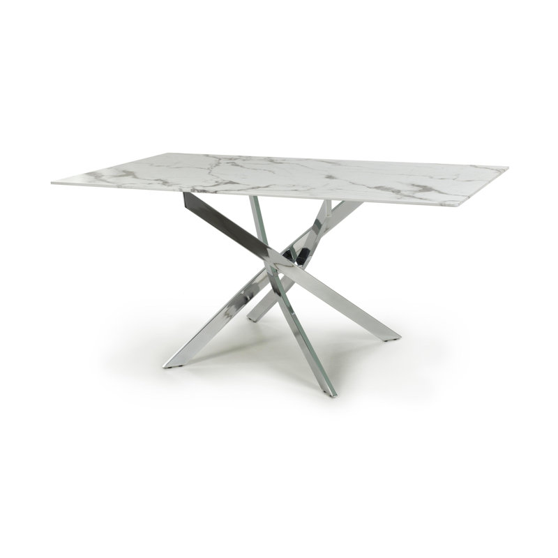 Daljeet Glass Top Metal Base Dining Table, Silver