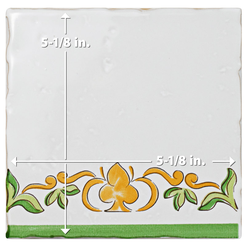 Novecento Tira Paterna 5.13" x 5.13" Ceramic Decorative Accent Tile in Green/Orange