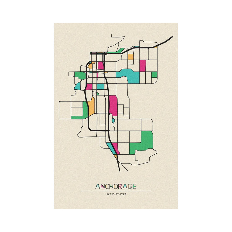 Anchorage, Alaska Map by Ayse Deniz Akerman - Wrapped Canvas Print, 20.32 cm H x 30.48 cm W