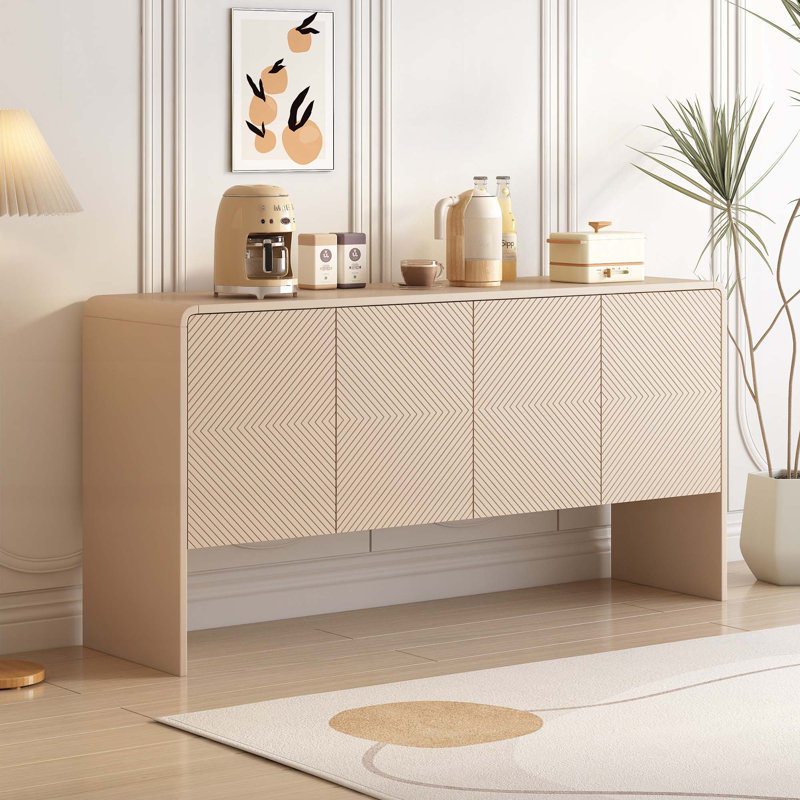 60"L Large Storage Console Table with 4-door, Apricot Cream