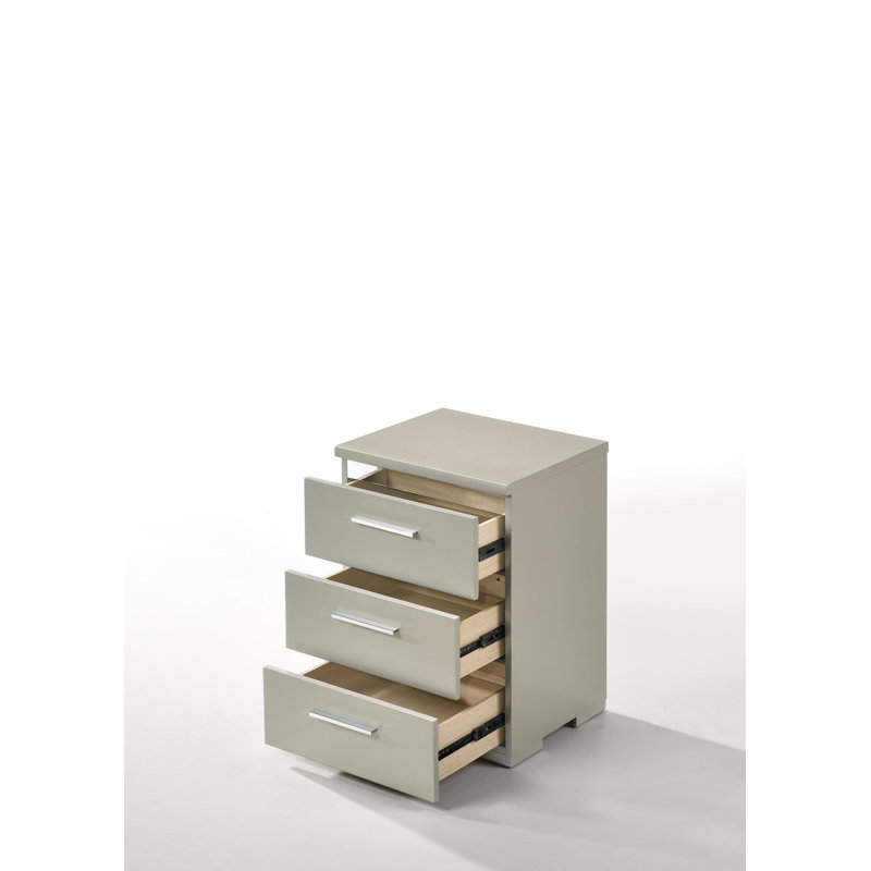 Table de chevet 3 tiroirs, Argent