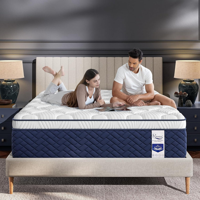 Matelas hybride mi-ferme avec support à 5 zones pour le soulagement du dos et des hanches, Grand lit