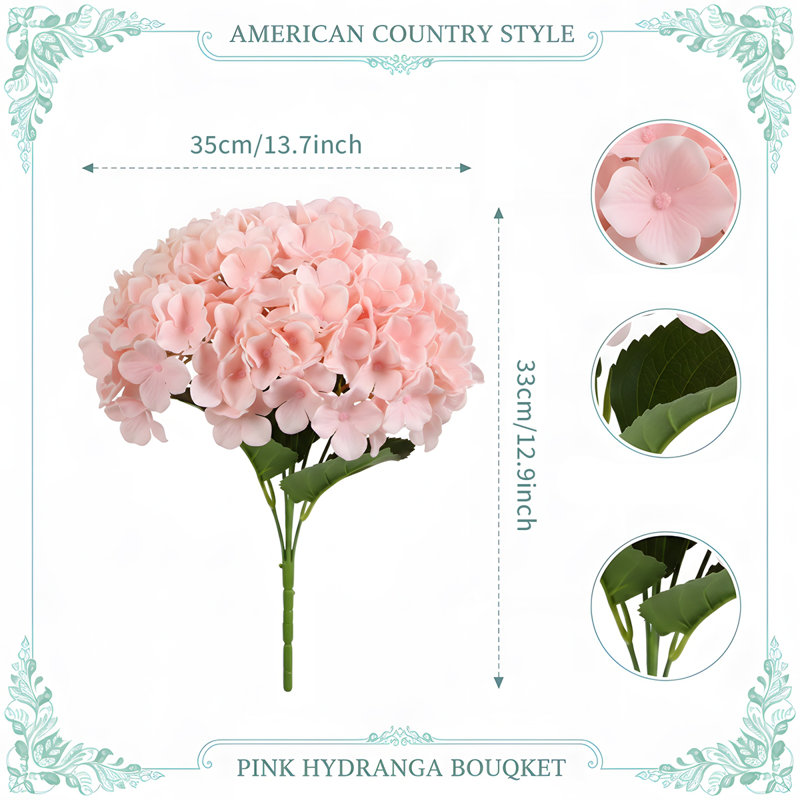 3 hortensias artificiels, hortensia en soie artificielle avec longues tiges, décoration de mariage, centres de table, décorations de fête