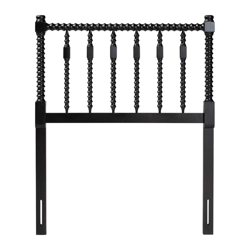 Baxton Studio Juliette Turned Spindle Headboard - Crafted Wood Panel with Decorative Spoke Design for Cottage Farmhouse Bedroom, Twin, Black