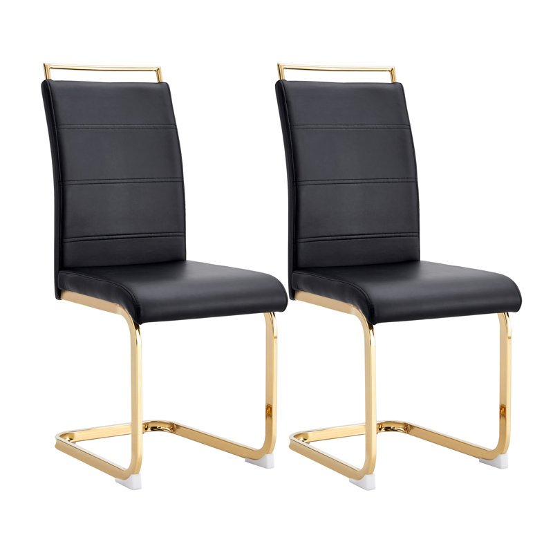 Brenetta 15.7'' H Faux Leather Upholstered Metal Side Chair, Modern Dining Chairs Set, Faux Leather High Back Side Chairs Stylish Armless Chair with C-Shaped Tube Chrome Metal Legs for Dining Room Kitchen Office