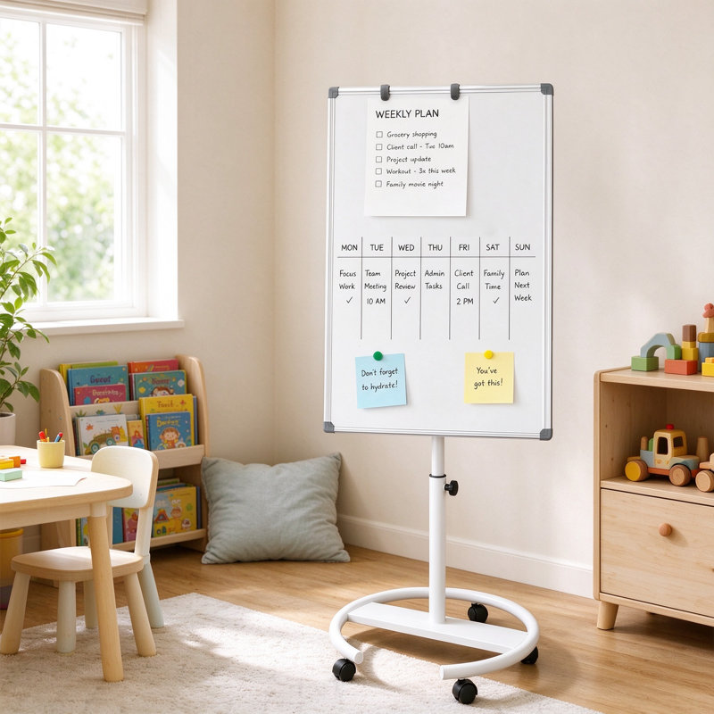 Tableau blanc mobile à roulettes 40 x 28 pouces, tableau effaçable à sec sur pieds avec roues verrouillables et hauteur réglable, noir pour la classe de bureau à domicile