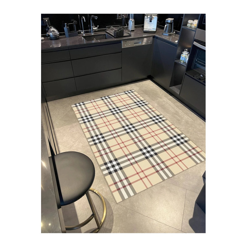Tapis décoratif moderne à motif géométrique rayé beige, Rectangle 2 pi 4 po x 4 pi