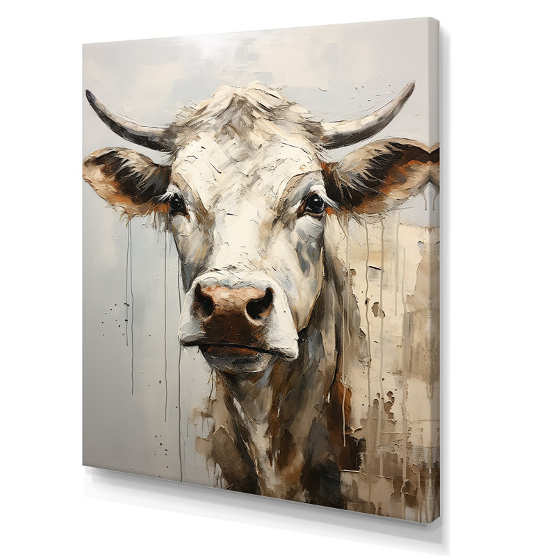 " Minimalism Beige Cow Portrait I ", 20" H x 12" W x 1" D, Wrapped Canvas