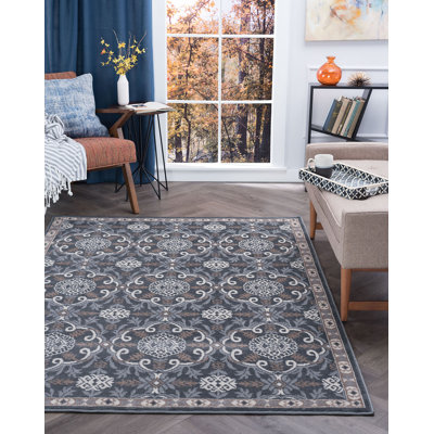 Hoban Oriental Scroll Gray Indoor Area Rug for Living Room, Bedroom, Dining Room