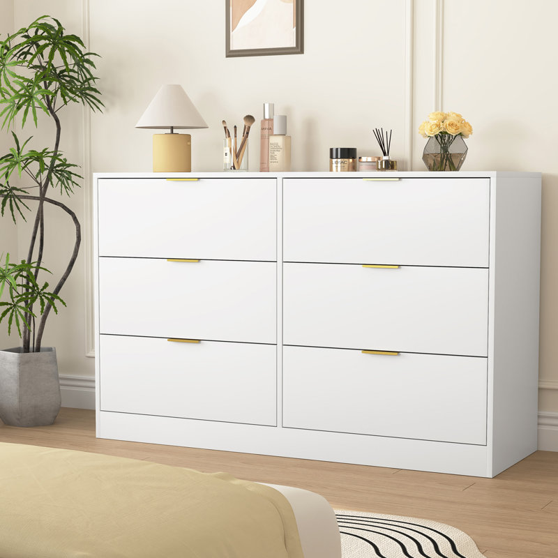 Commode 6 tiroirs pour chambre à coucher, Blanc