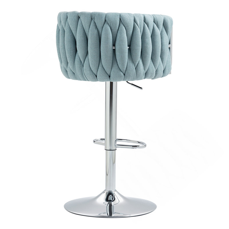 Ensemble de 2 tabourets de bar pivotants à 360 ° en tissu, chaises de bar réglables à hauteur de comptoir avec dossier tissé et repose-pieds, tabourets de bar chromés argentés pour îlot de cuisine, café