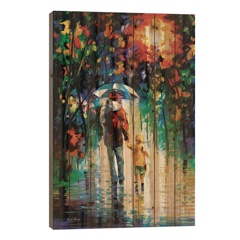 «Rainy Walk with Daddy» par Leonid Afremov - peinture sur bois sans cadre