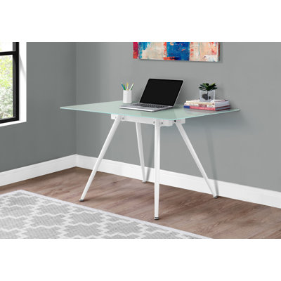 Bureau d'ordinateur, bureau personnel, ordinateur portable, L 48 po, travail en métal, verre trempé, contemporain, moderne