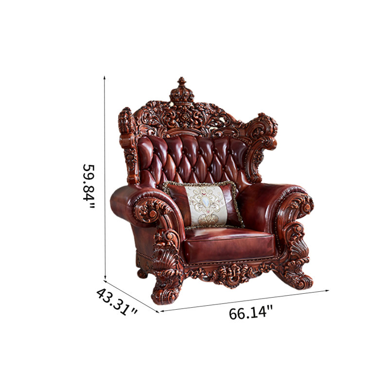 Fauteuil européen en cuir de vache de 66,14 po