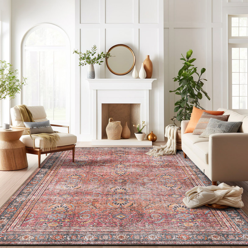 Tapis rouge / gris à envers antidérapant Labarbera, Rectangle 10 pi x 14 pi