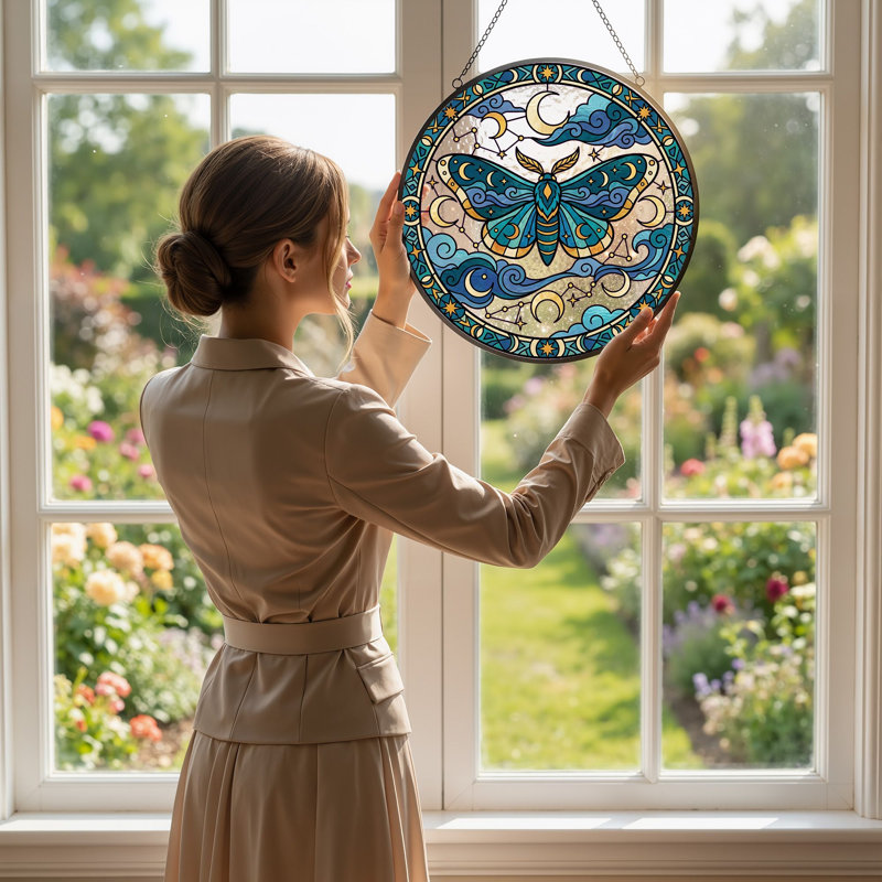 Vitrail Mystic Moth, vitrail, 7,8 heures, H 7,8 po
