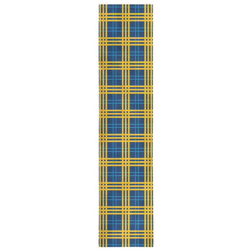 Paid Polyester Table Runner, 90" L x 16" W, Navy Blue/Powder Blue/Gold