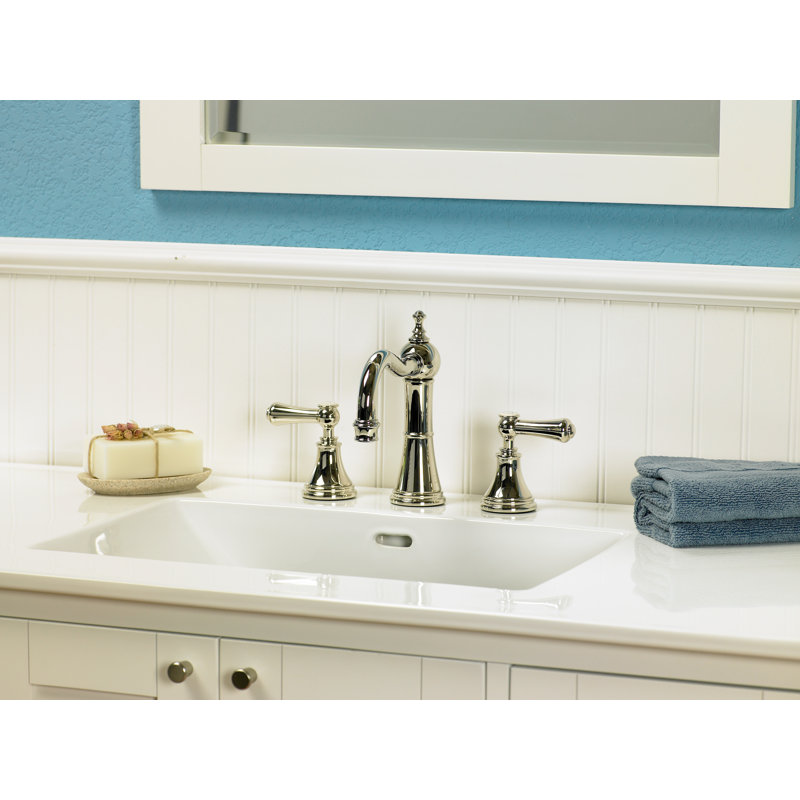 Georgian Era Widespread Lavatory Faucet with Column Spout, Polished Nickel, Lever