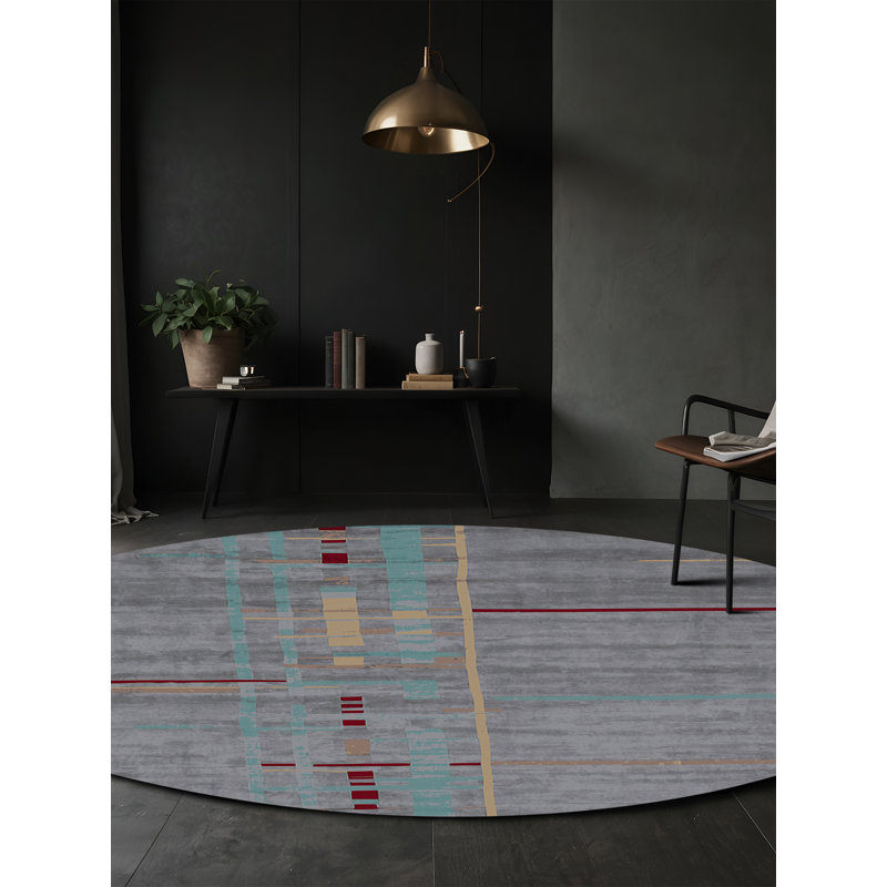 Machine Washable Gray Area Rug, Round 8'