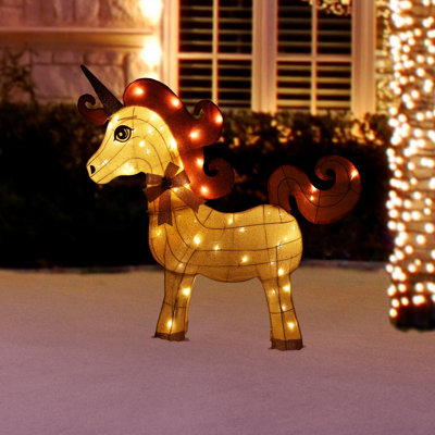 Licorne blanche en maille lumineuse avec crinière et queue roses