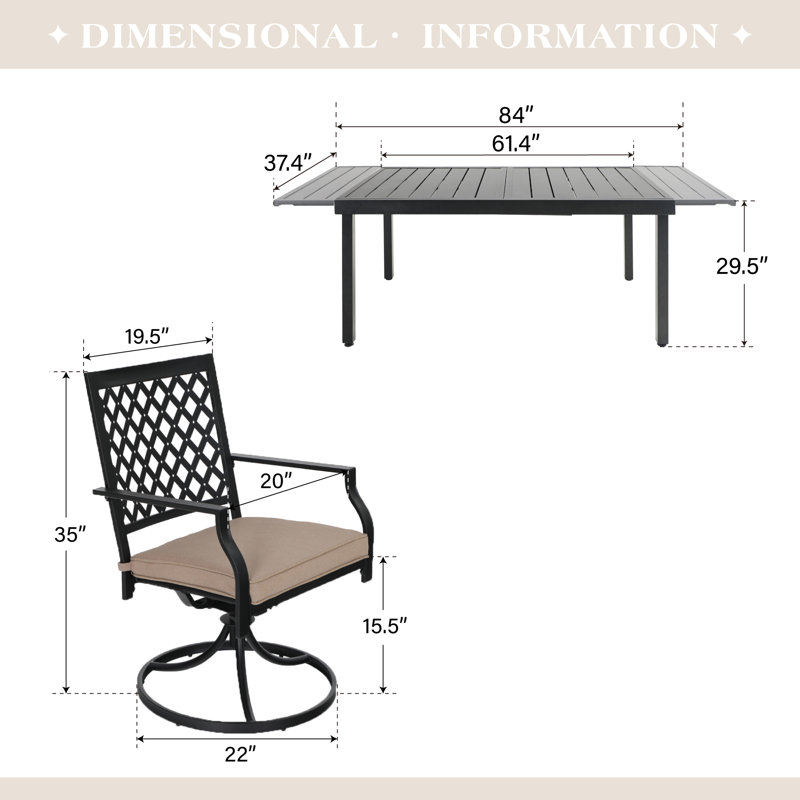 Ensemble de salle à manger rectangulaire avec coussins 61,4 "pour 8 personnes Alyah