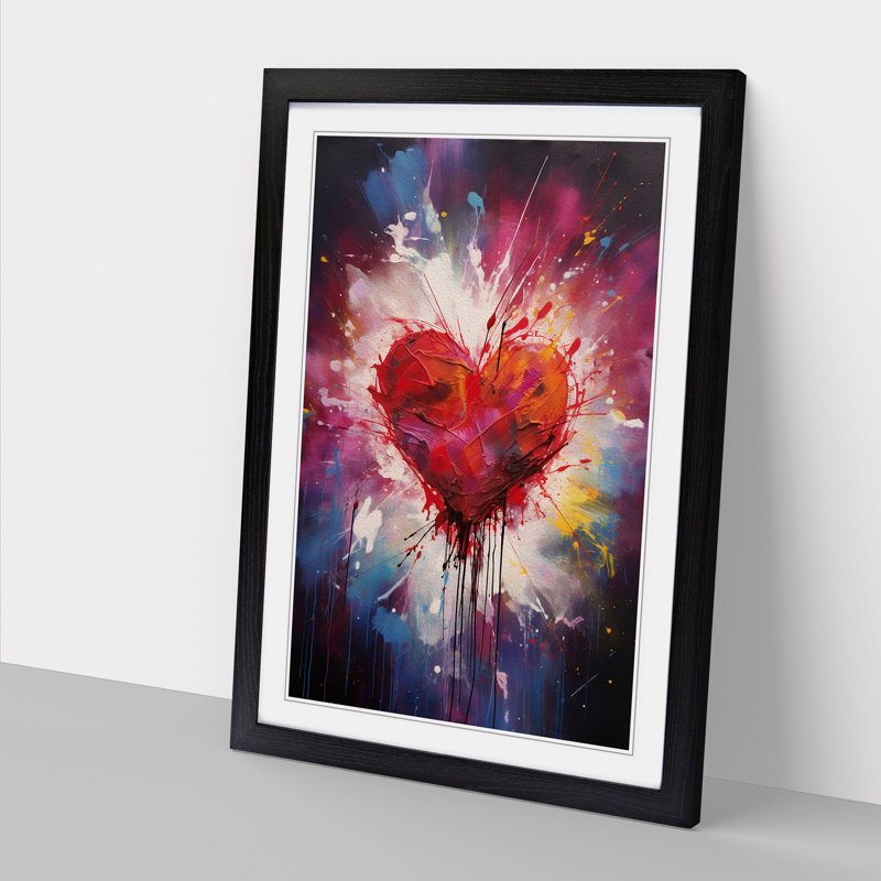 Love Heart Gestural No.2 - Framed Print, Black , 46cm H x 34cm W x 2cm D