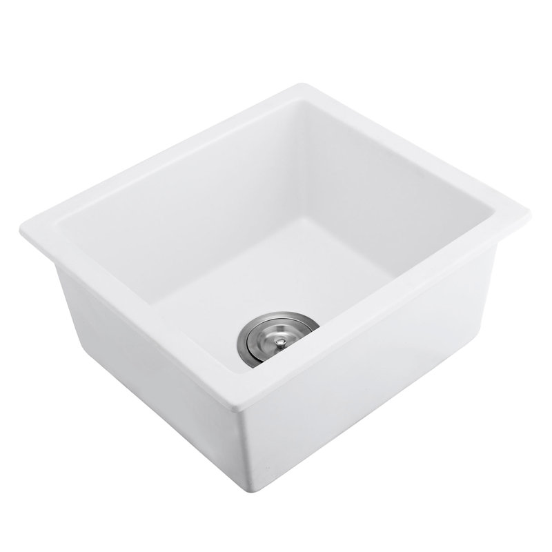 White Quartz Undermount Sink - 18" Length X 16" Width Heat & Functional Design With Strainer 18"X16" Scratch Material Comes With Bottom Grid And For Longevity