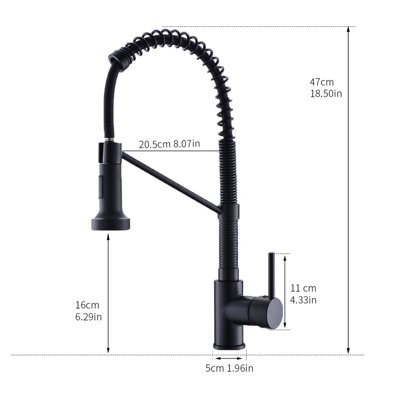 Robinet de cuisine rétractable à poignée simple avec accessoires, Noir